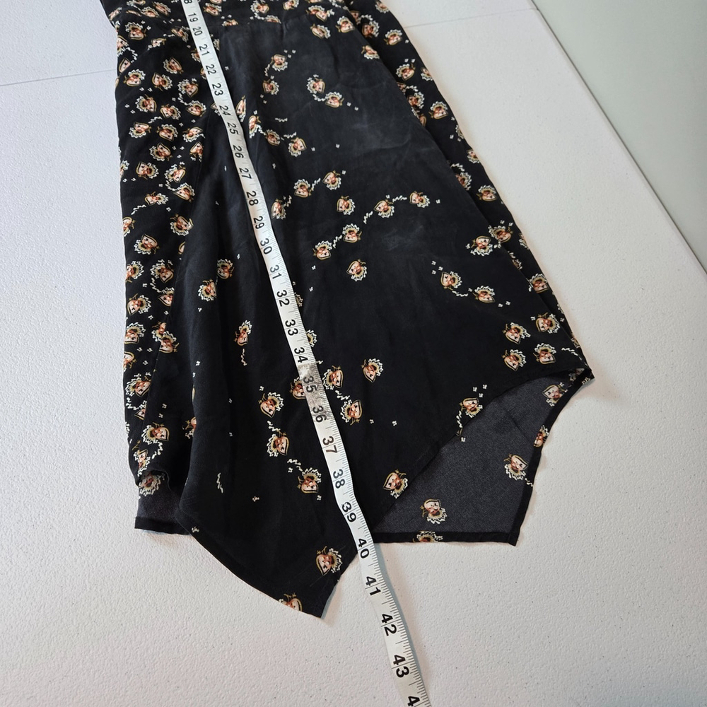 AllSaints Womens Floral Silk Shirt Dress Size 8 Black Quiet Luxury Asymmetric - Picture 8 of 8